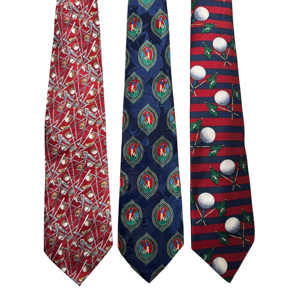 Vintage 1990s Golf Silk Tie Set of 3 Canterbury Museum Artifacts City-One